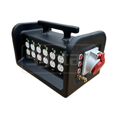 Syntax MS7 Three Phase 32A HDPE Portable Distribution Box IP67 With 6 Nos Nema Dual Sockets With Earthing Stud 395x260x275mm