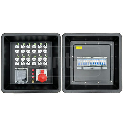 Σύνταξη MD1 Τρεις Φάσης 4P 32AMP HDPE φορητό κουτί διανομής IP67 με 12 αριθμούς UL καταχωρισμένα Nema διπλές πρίζες 430x380x460mm